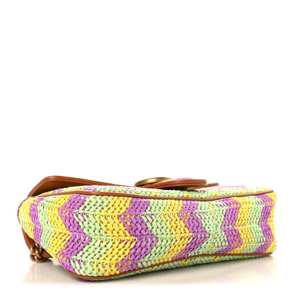Calfskin Raffia Woven Small GG Marmont Shoulder Bag Multicolor