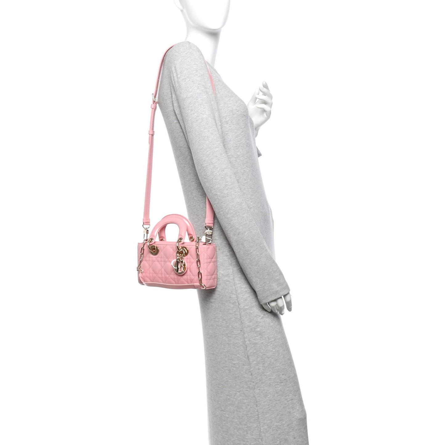 Metallic Lambskin Cannage Small Lady D-Joy Pink