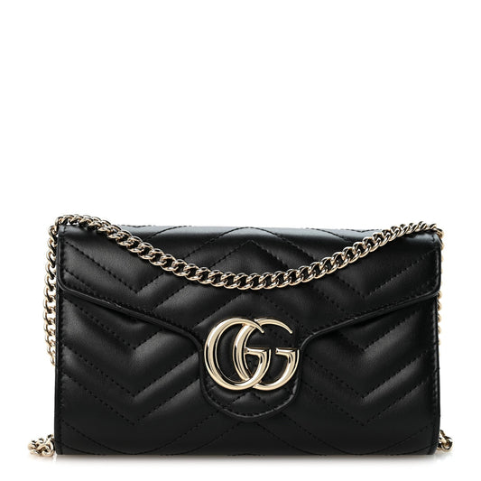 Calfskin Matelasse GG Marmont Chain Wallet Black