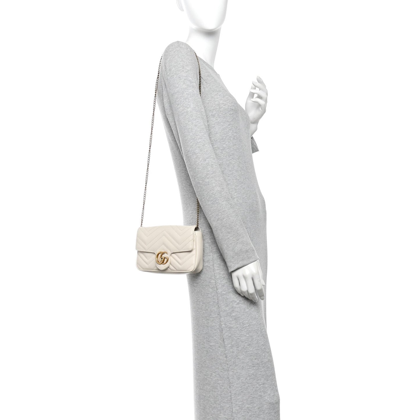 Calfskin Matelasse Mini GG Marmont Shoulder Bag With Card Holder White Black