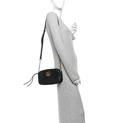 Calfskin Matelasse Small GG Marmont Chain Shoulder Bag Black