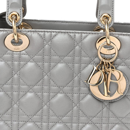 Pearly Lambskin Cannage Medium Lady Dior Grey