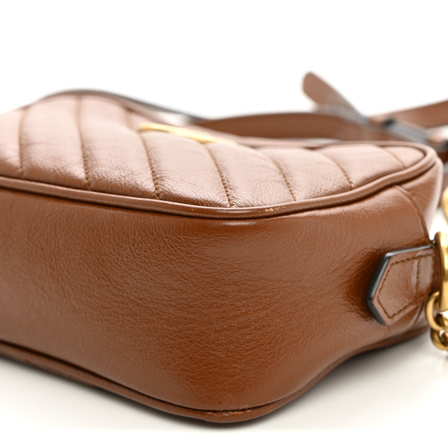 Glazed Calfskin Matelasse Diagonal Mini GG Marmont Chain Shoulder Bag Cuir
