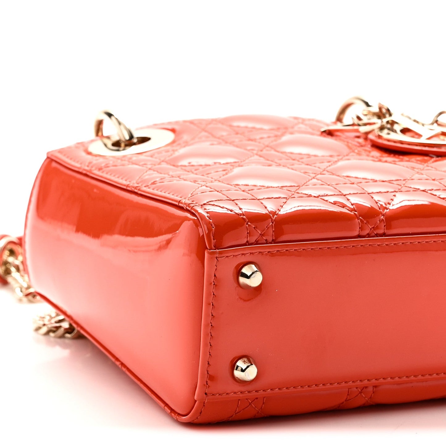 Patent Cannage Mini Lady Dior Orange