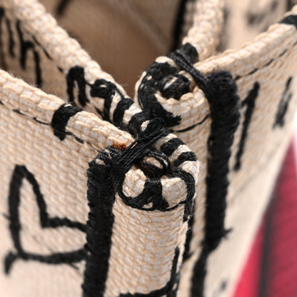 Canvas Embroidered Medium Dioramour Graffiti Book Tote Latte Multicolor