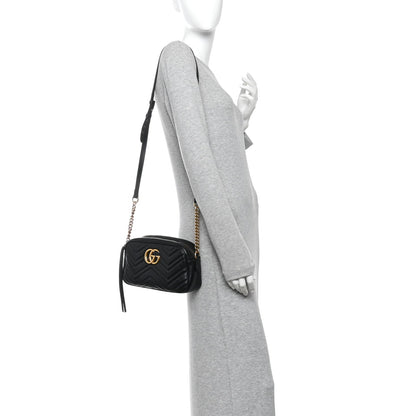 Calfskin Matelasse Small GG Marmont Chain Shoulder Bag Black