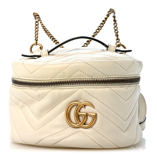 Calfskin Matelasse Mini GG Marmont Round Backpack White