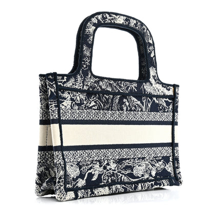 Canvas Embroidered Mini Toile De Jouy Book Tote Blue