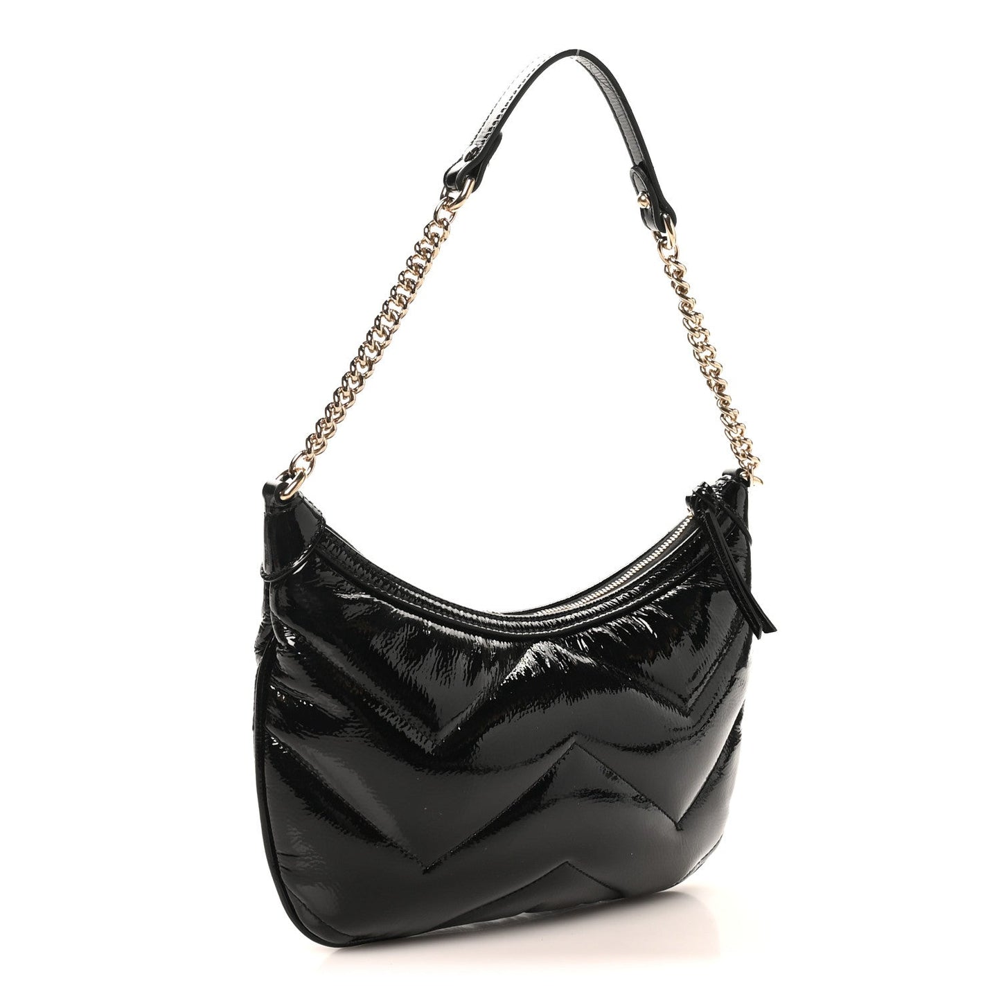 Patent Calfskin Matelasse GG Marmont Half Moon Hobo Black