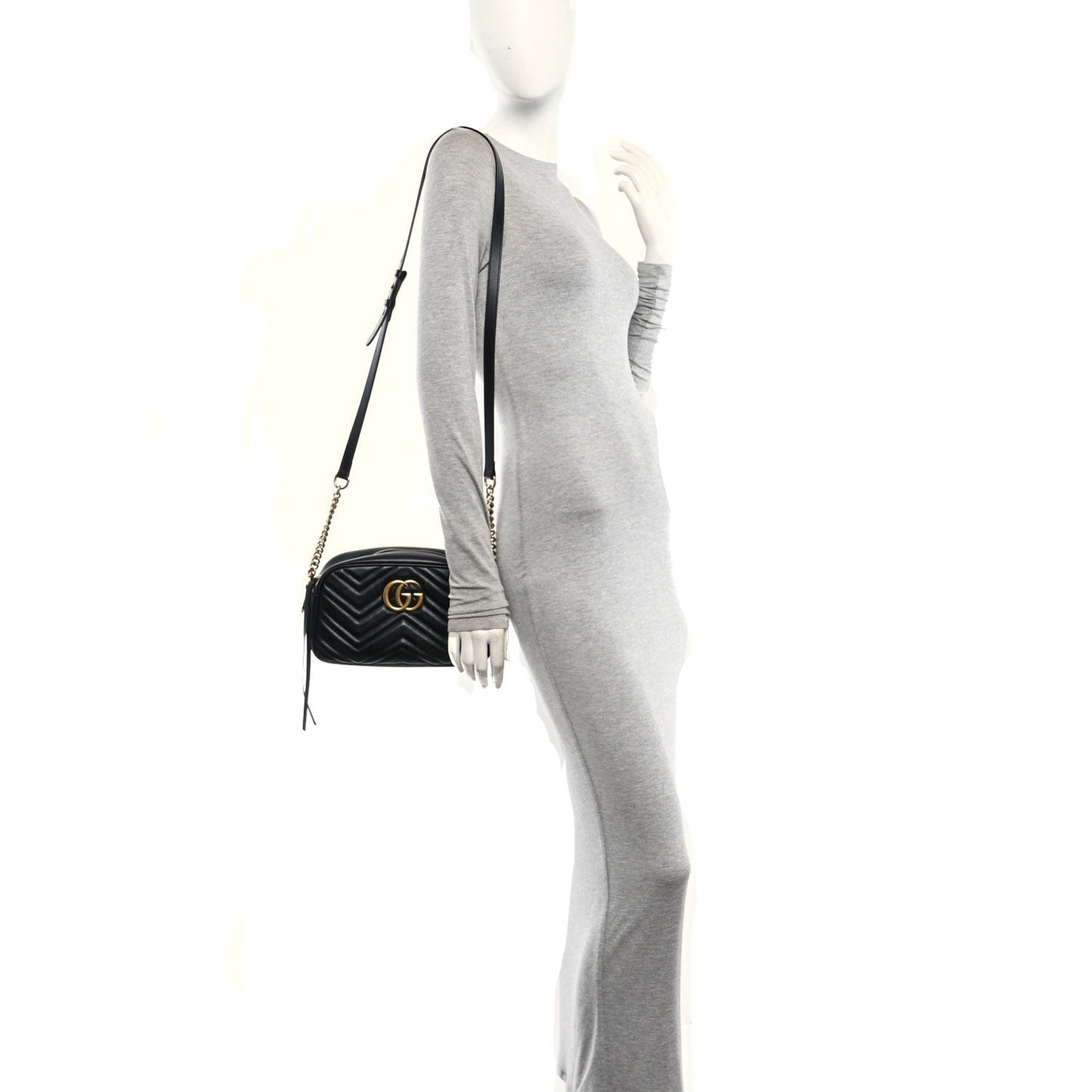 Calfskin Matelasse Small GG Marmont Chain Shoulder Bag Black
