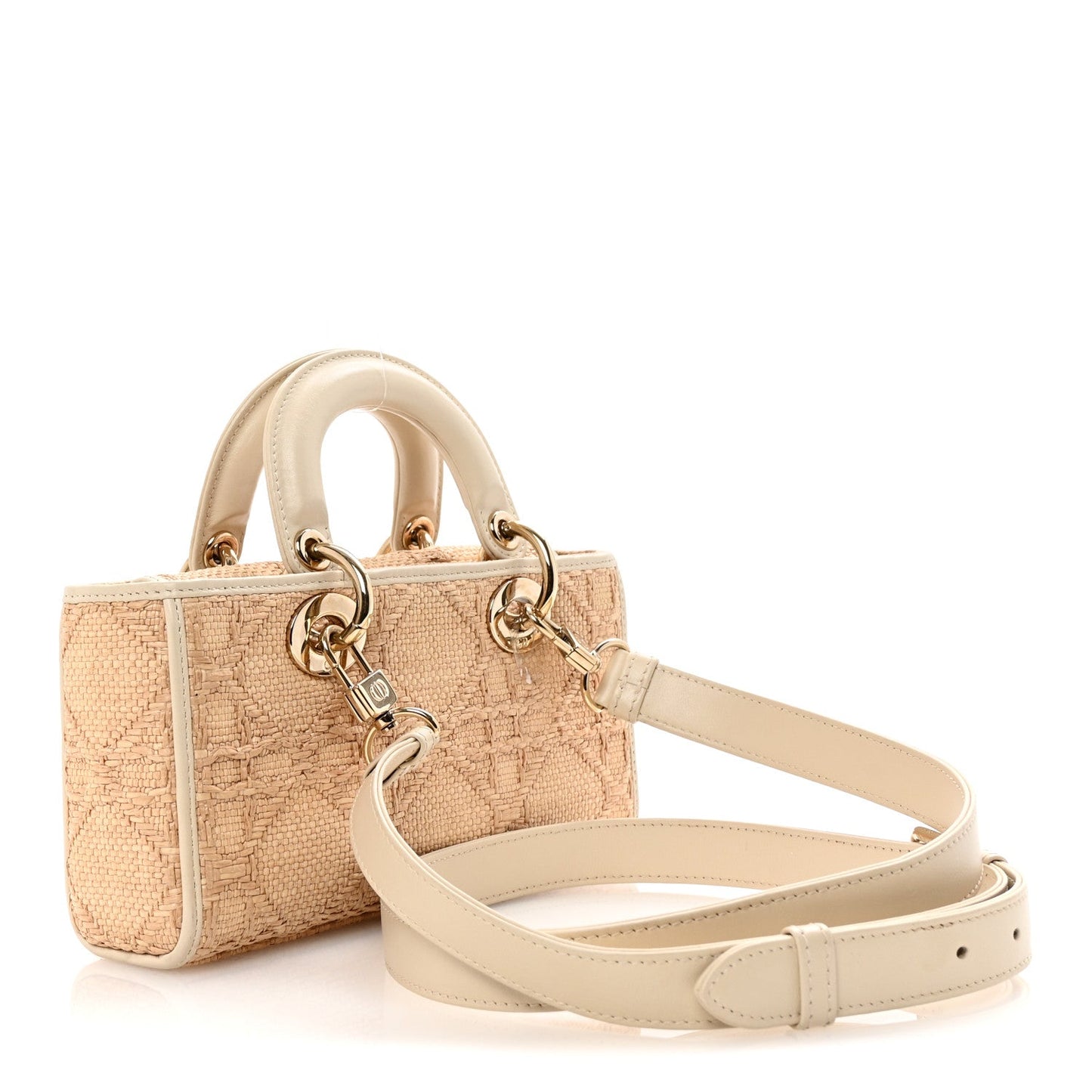 Raffia Macro Cannage Small Lady D-Joy Latte