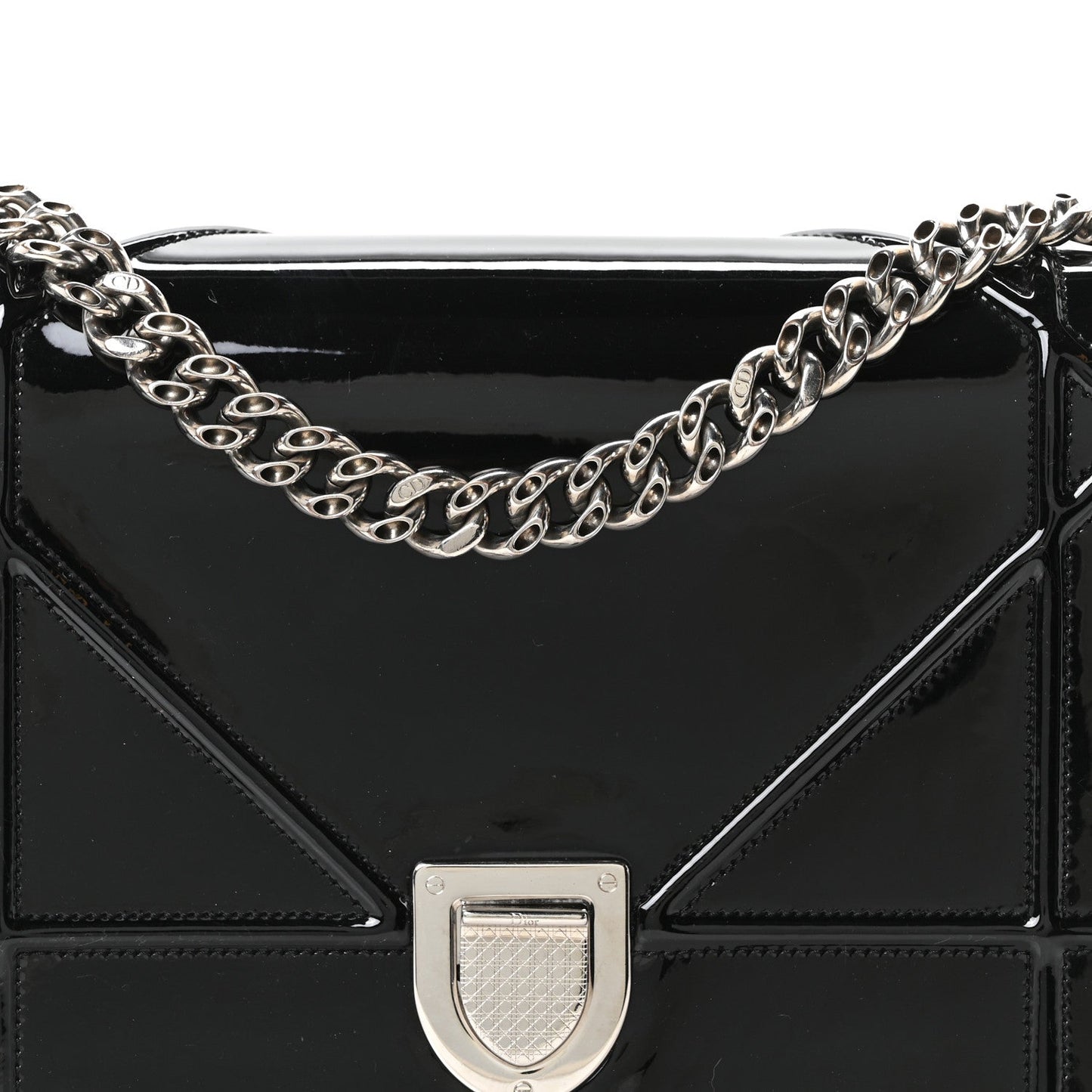 Patent Medium Diorama Flap Bag Black