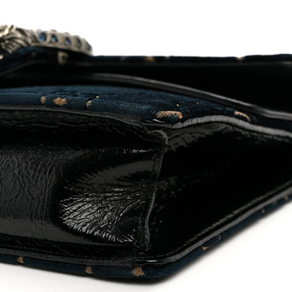 Velvet Skipper Crystal GG Monogram Small Dionysus Shoulder Bag Blue Beige Black