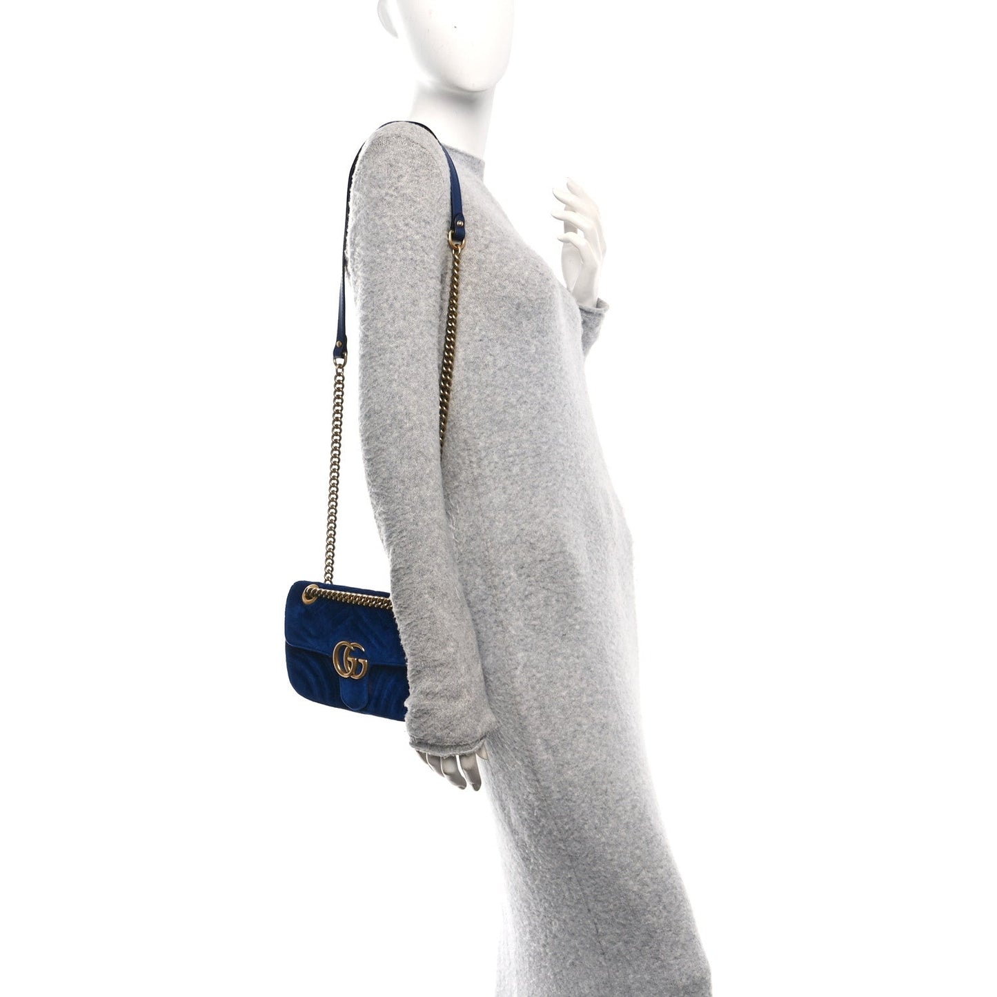 Velvet Matelasse Mini GG Marmont Shoulder Bag Cobalt Blue