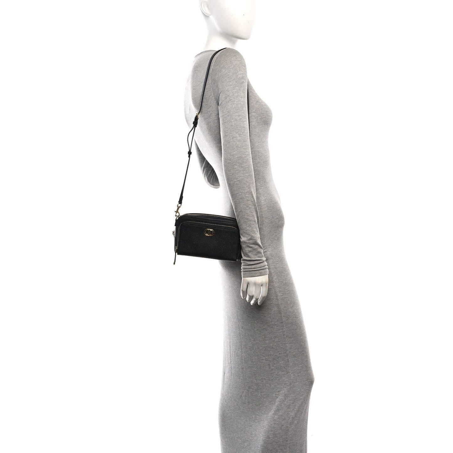 Grained Calfskin Caro Double Pouch Black