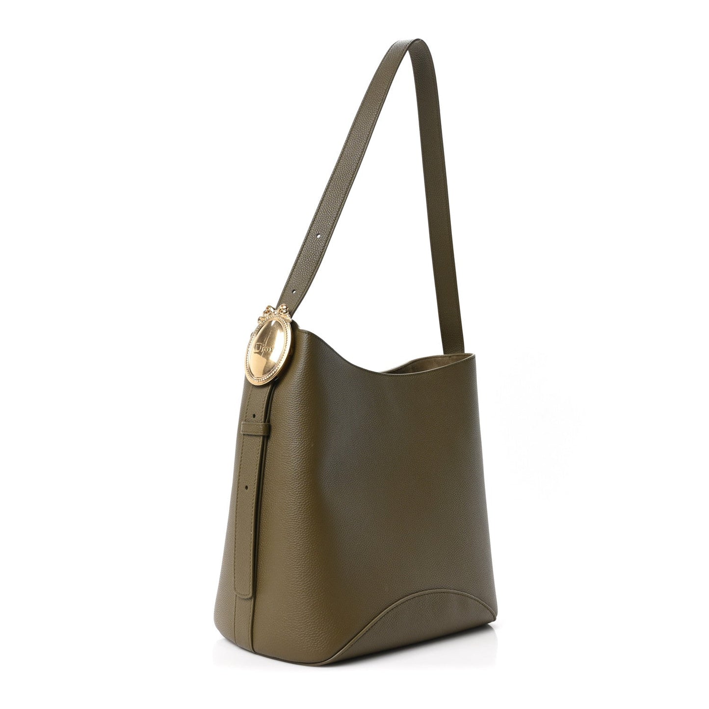 Grained Calfskin Medium Medaillon Bucket Bag Khaki