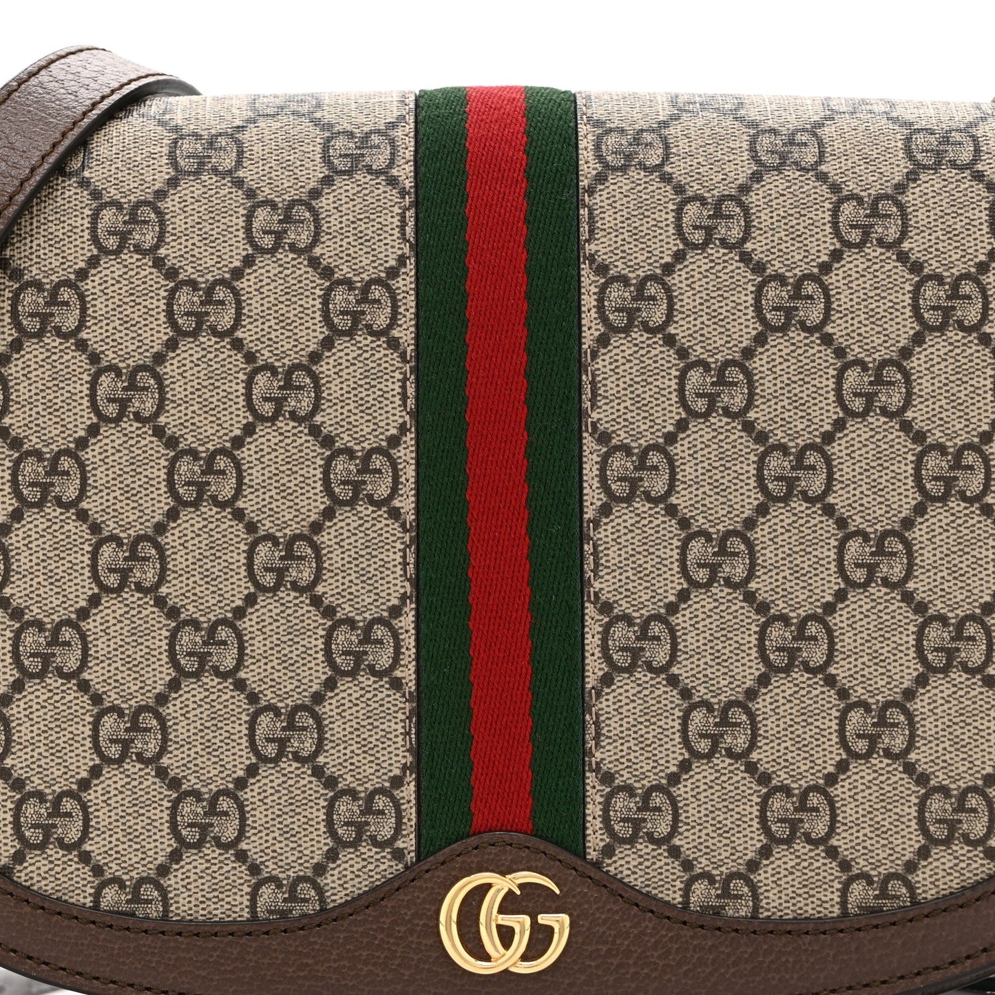 GG Supreme Monogram Web Small Ophidia Flap Messenger Bag Brown