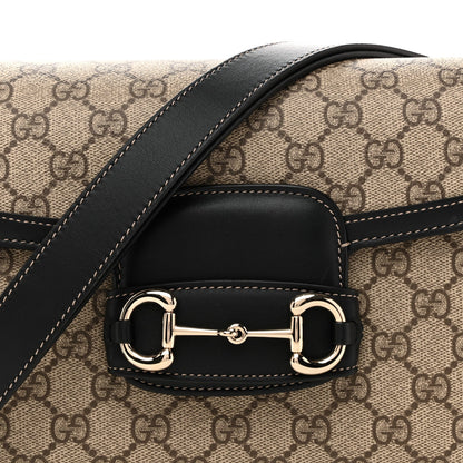 GG Supreme Monogram Horsebit 1955 Soft Small Shoulder Bag Beige Black