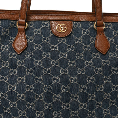 New Denim GG Monogram Medium Ophidia Shopping Tote Blue Tea Cuir