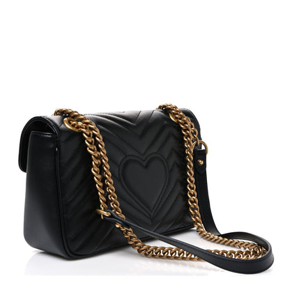 Calfskin Matelasse Small GG Marmont Shoulder Bag Black