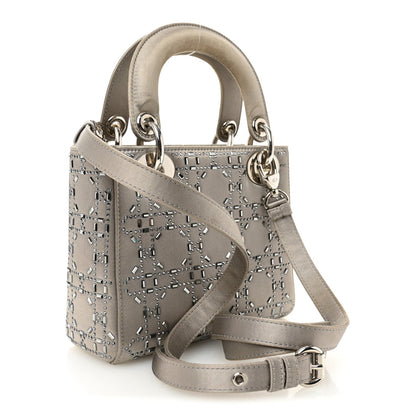 Satin Crystal Cannage Mini Lady Dior Gray