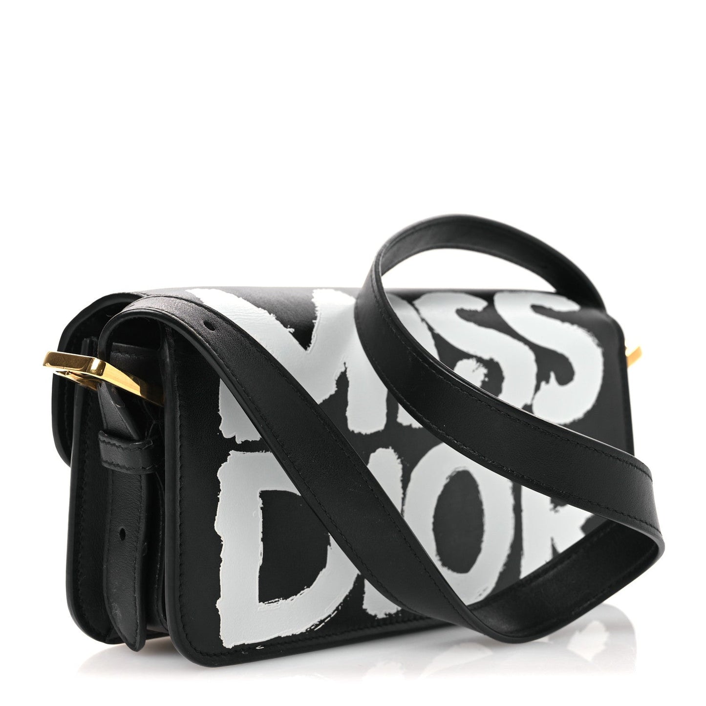 Calfskin Graffiti Printed Miss Dior Flap Black White