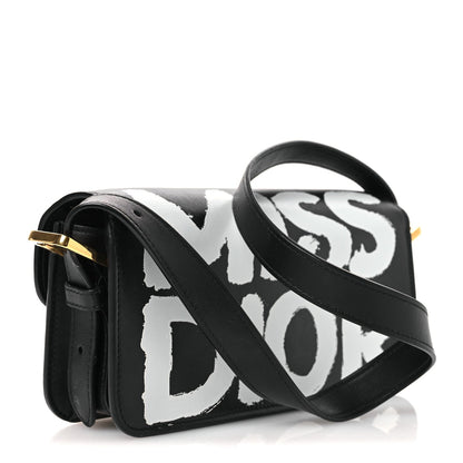 Calfskin Graffiti Printed Miss Dior Flap Black White