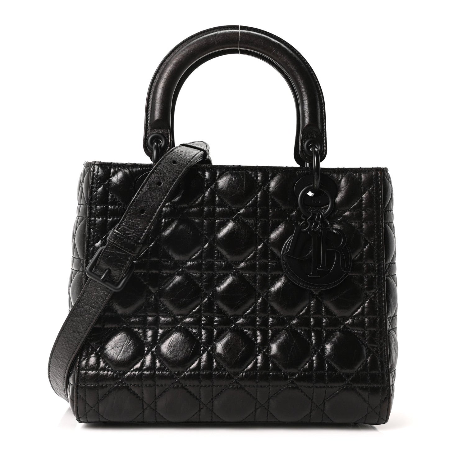 Crinkled Calfskin Cannage Medium Lady Dior Black