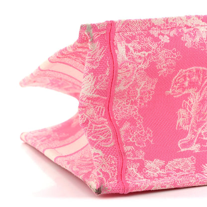 Canvas Embroidered Medium Dioriviera Toile De Jouy Book Tote Fluorescent Pink