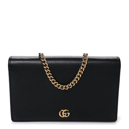 Calfskin Mini GG Marmont Chain Wallet Black