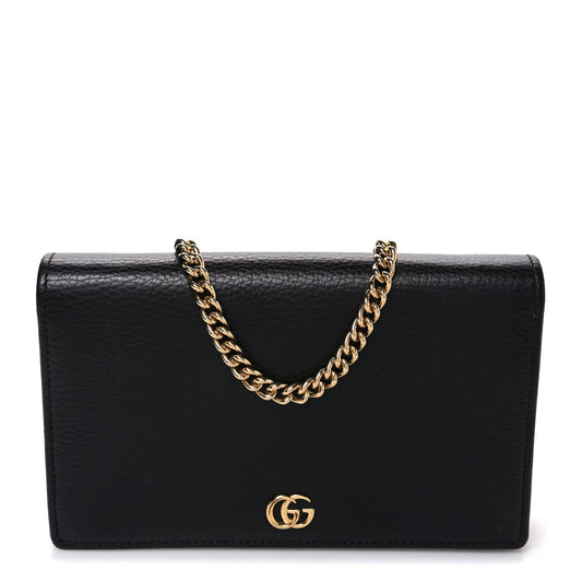 Calfskin Mini GG Marmont Chain Wallet Black