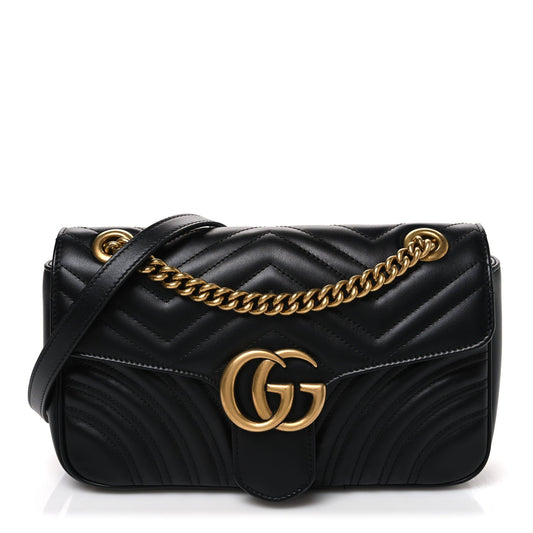 Calfskin Matelasse Small GG Marmont Shoulder Bag Black