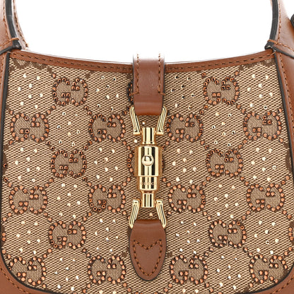 New Canvas Charisma Calfskin Crystal GG Monogram Mini Jackie 1961 Hobo Camel Ebony