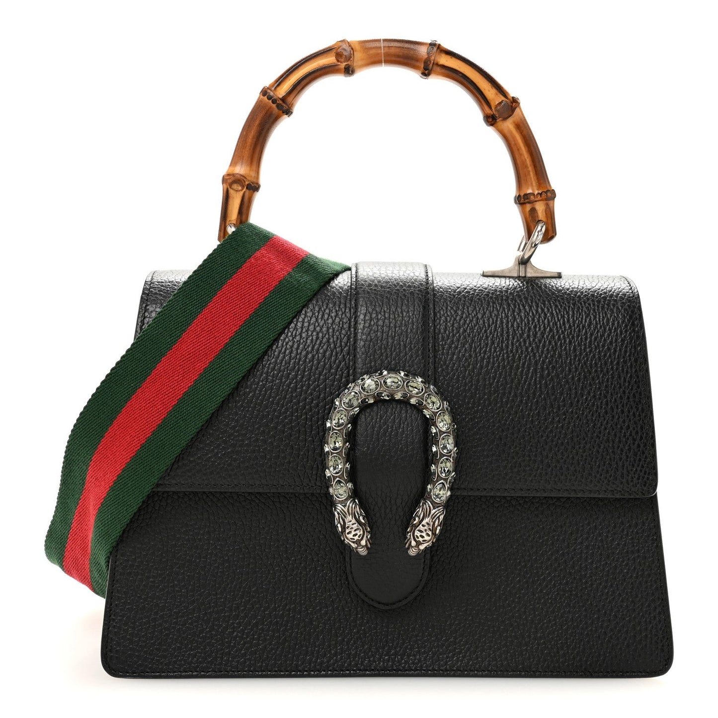 Dollar Calfskin Crystal Web Medium Dionysus Bamboo Top Handle Bag Black Black Diamond
