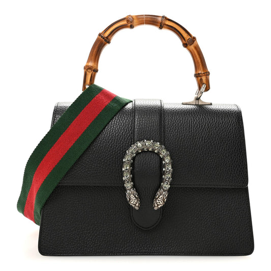 Dollar Calfskin Crystal Web Medium Dionysus Bamboo Top Handle Bag Black Black Diamond
