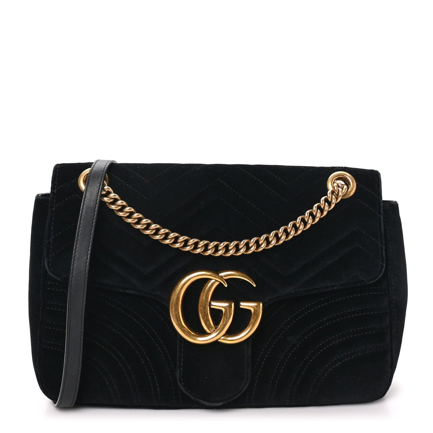Velvet Matelasse Medium GG Marmont Shoulder Bag Black