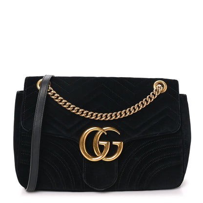 Velvet Matelasse Medium GG Marmont Shoulder Bag Black