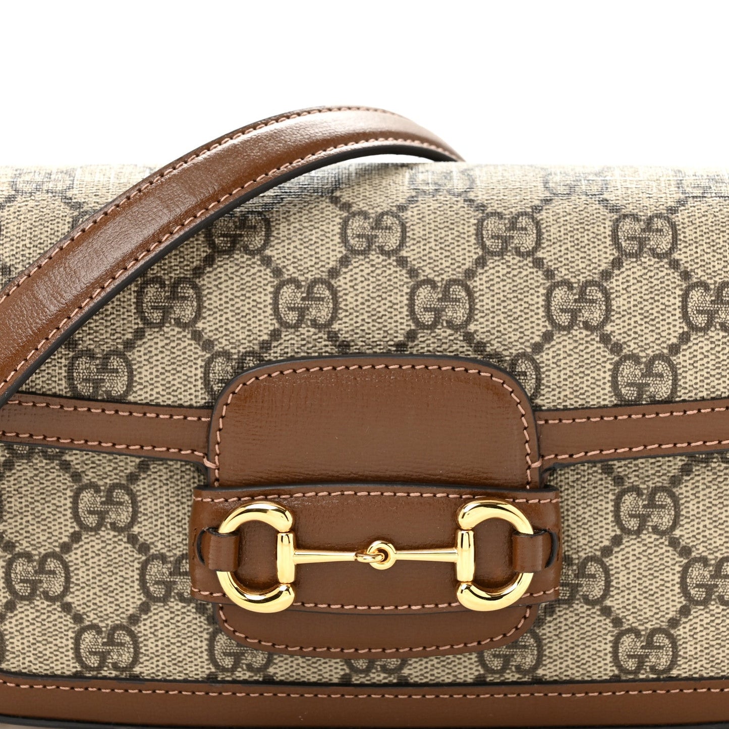 GG Supreme Monogram Small Horsebit 1955 Chain Shoulder Bag Beige Ebony Brown Sugar