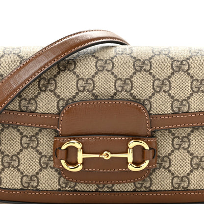 GG Supreme Monogram Small Horsebit 1955 Chain Shoulder Bag Beige Ebony Brown Sugar