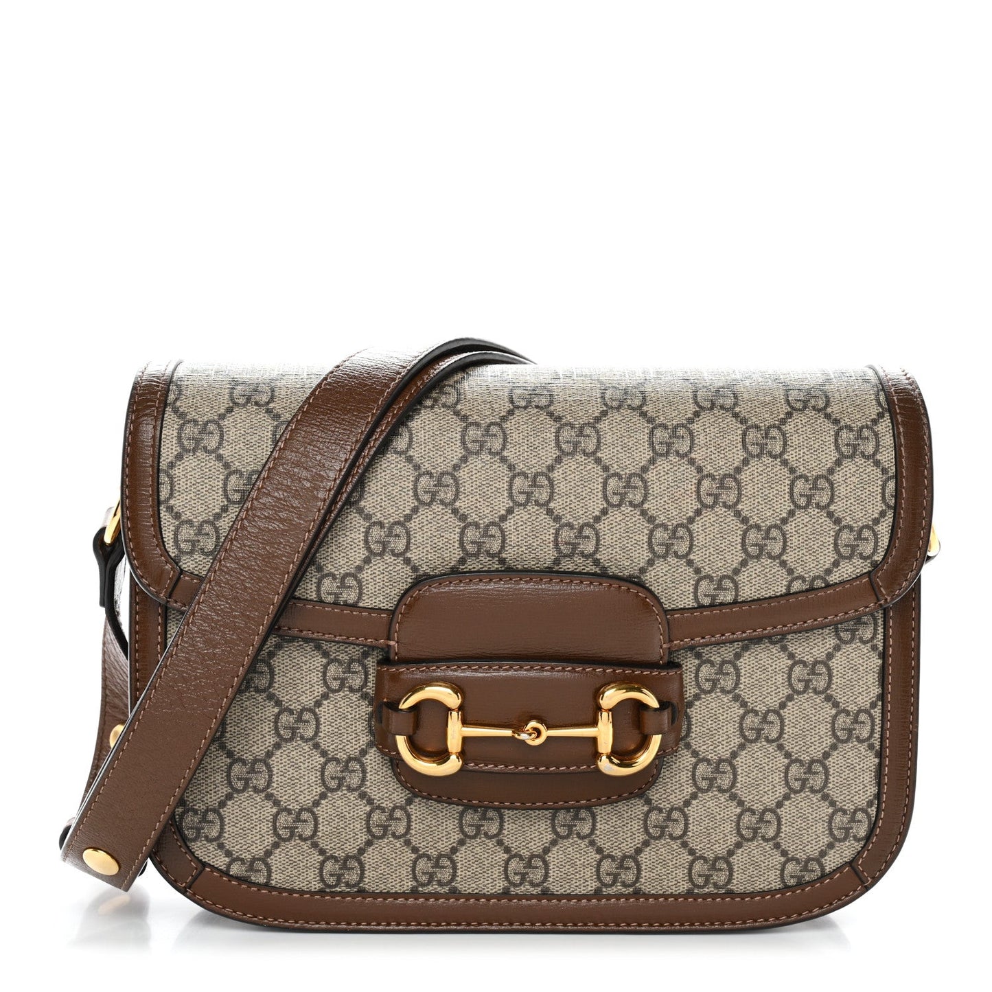 GG Supreme Monogram Horsebit 1955 Shoulder Bag Beige Brown Sugar