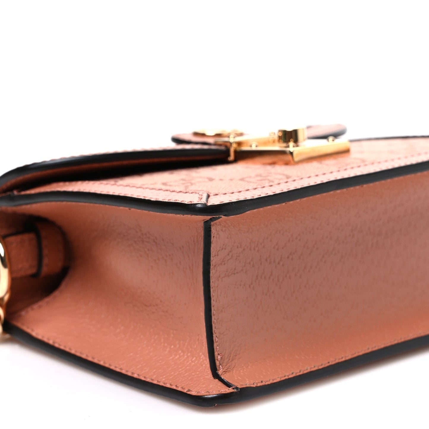 GG Monogram Textured Dollar Calfskin Mini Ophidia Padlock Top Handle Chain Shoulder Bag Cloche Rose Pink