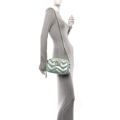 Iridescent Nappa Chevron Matelasse Small GG Marmont Chain Shoulder Bag Iridescent Salvy Green