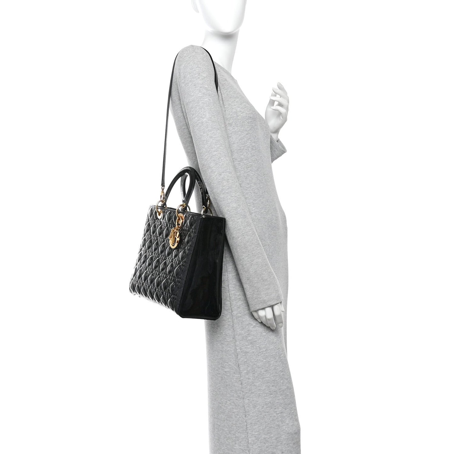 Patent Cannage Large Lady Dior Black