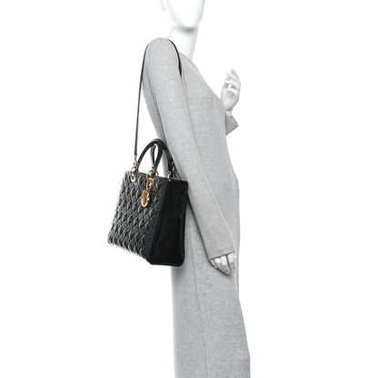 Patent Cannage Large Lady Dior Black