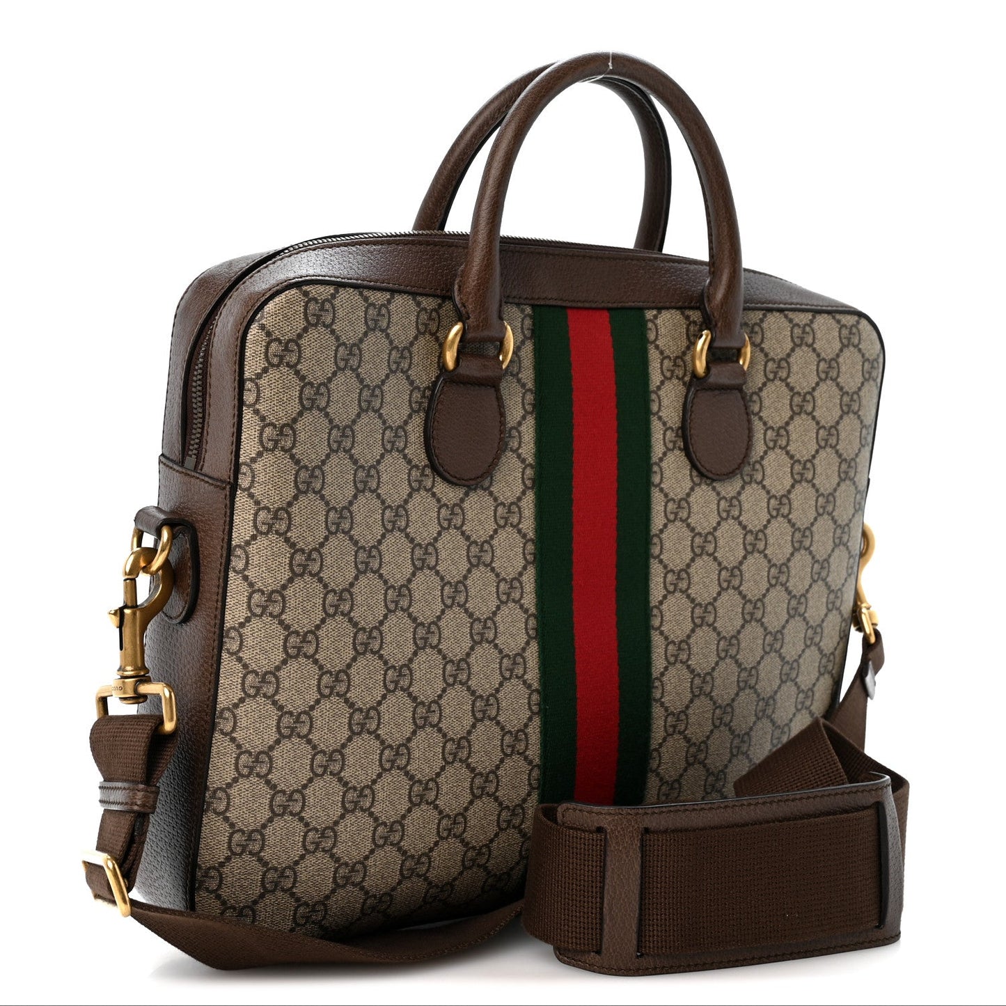 GG Supreme Monogram Textured Calfskin Web Medium Ophidia Briefcase Beige Ebony New Acero