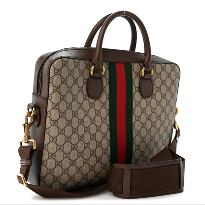 GG Supreme Monogram Textured Calfskin Web Medium Ophidia Briefcase Beige Ebony New Acero