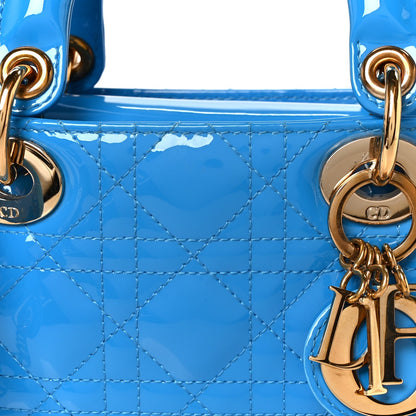 Patent Cannage Mini Lady Dior Blue