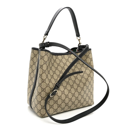 GG Supreme Monogram Medium Emblem Bucket Bag Beige Dark Brown Black