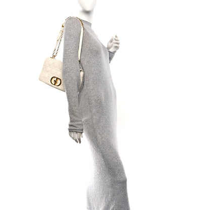 Supple Calfskin Cannage Medium Caro Bag Ivory