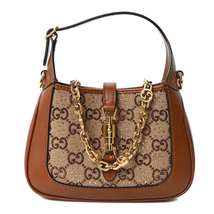 New Canvas Charisma Calfskin Crystal GG Monogram Mini Jackie 1961 Hobo Camel Ebony